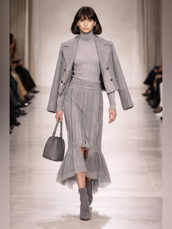 Burberry Dresses & Skirts - NWT Burberry Lace Trimmed Wool Jersey Midi Skirt Grey